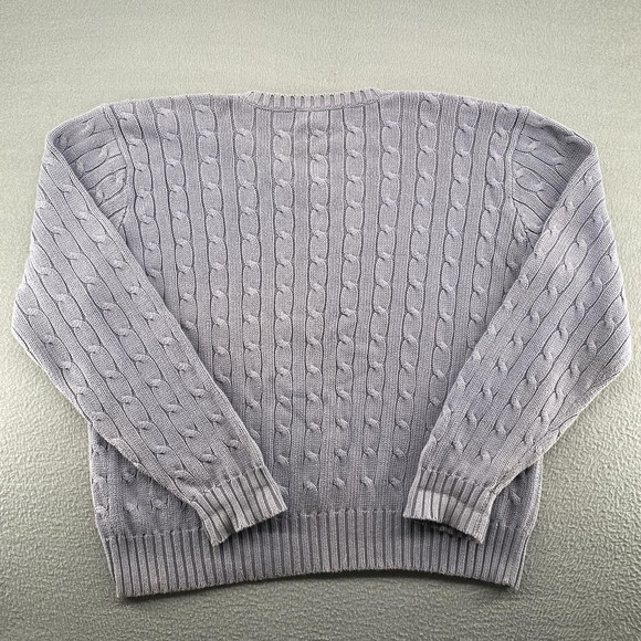 Polo By Ralph Lauren Sweater Mens Large Gray Cable Knit V Neck Cotton Pullover - Picture 5 of 8